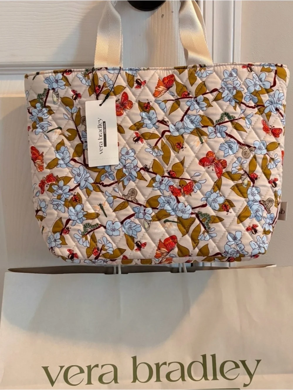 Vera Bradley Quilted Floral Lunch Tote - Cream, Light Blue & Olive